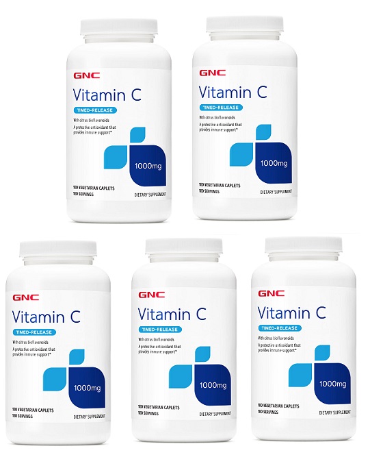 GNC Vitamin C 1000 MG 180 Vegetarian Caplets Timed-Release x 5